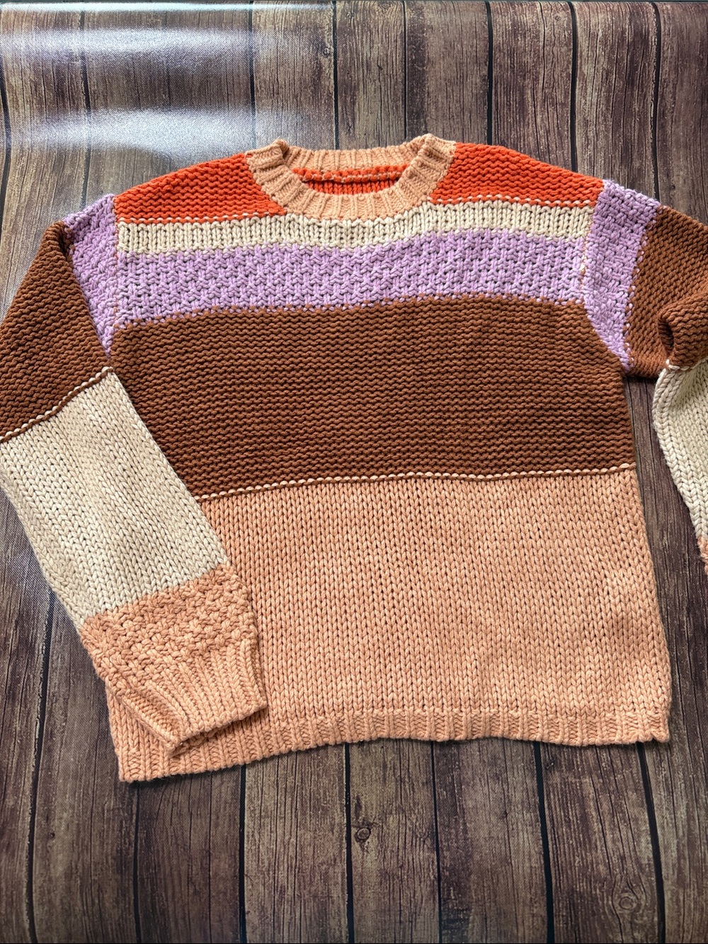 Chunky candystripe Colorblock Women's Sweater - Peach, Brown & Lilac